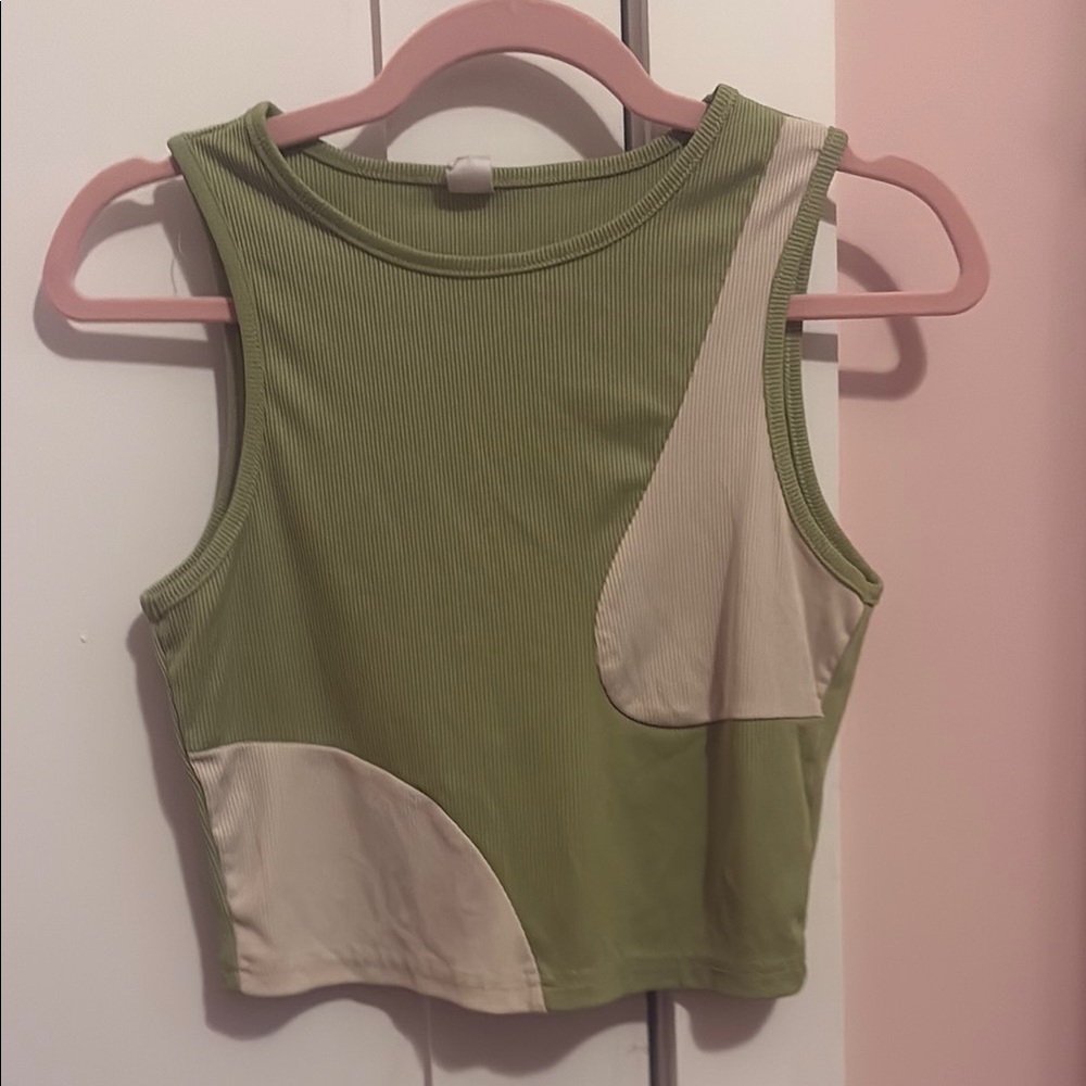 Green and Cream Women's Top